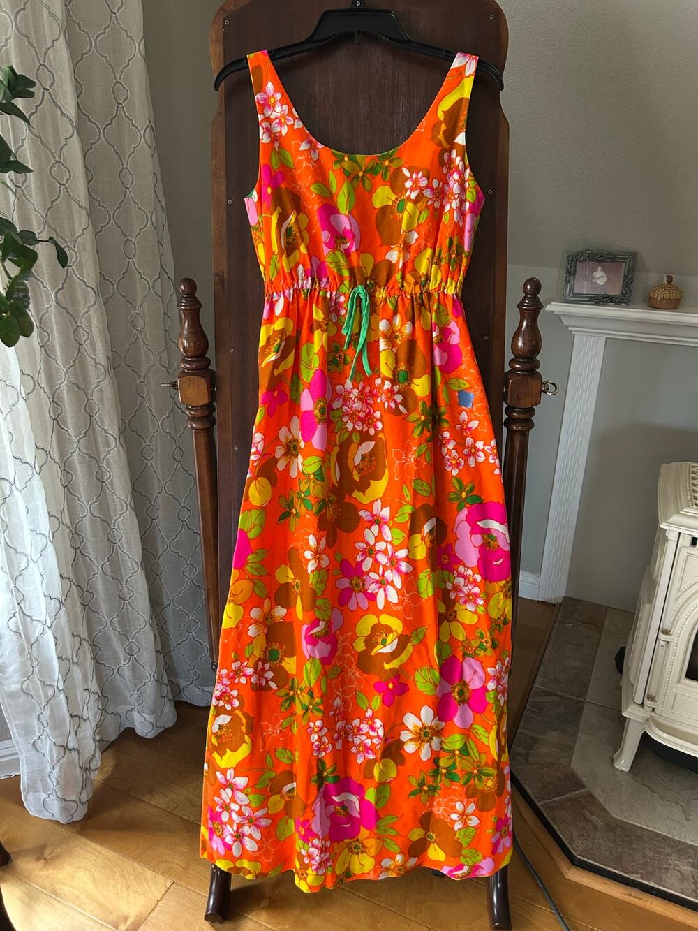 Vintage 60s 70s Psychedelic MOD Floral Hawaiian Empire Waist Maxi Dress small